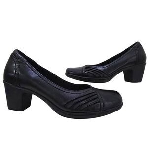 Earth Origins Minka Black Leather Comfort Slip On Shoe Heels Office Women 10 M